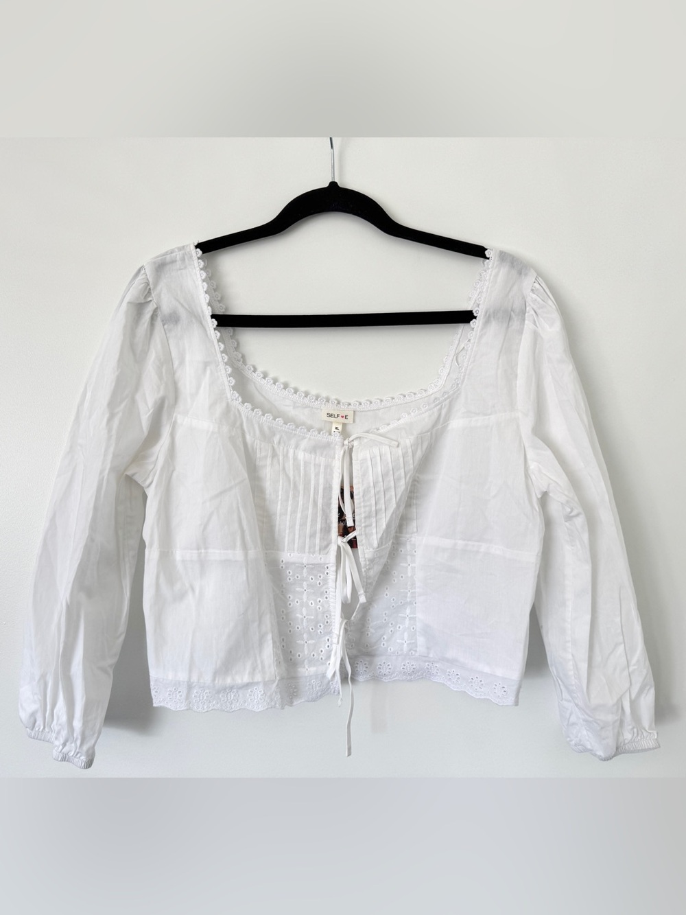 💃 Self Esteem White Cotton Boho Blouse, Size XL (Juniors) - NWT